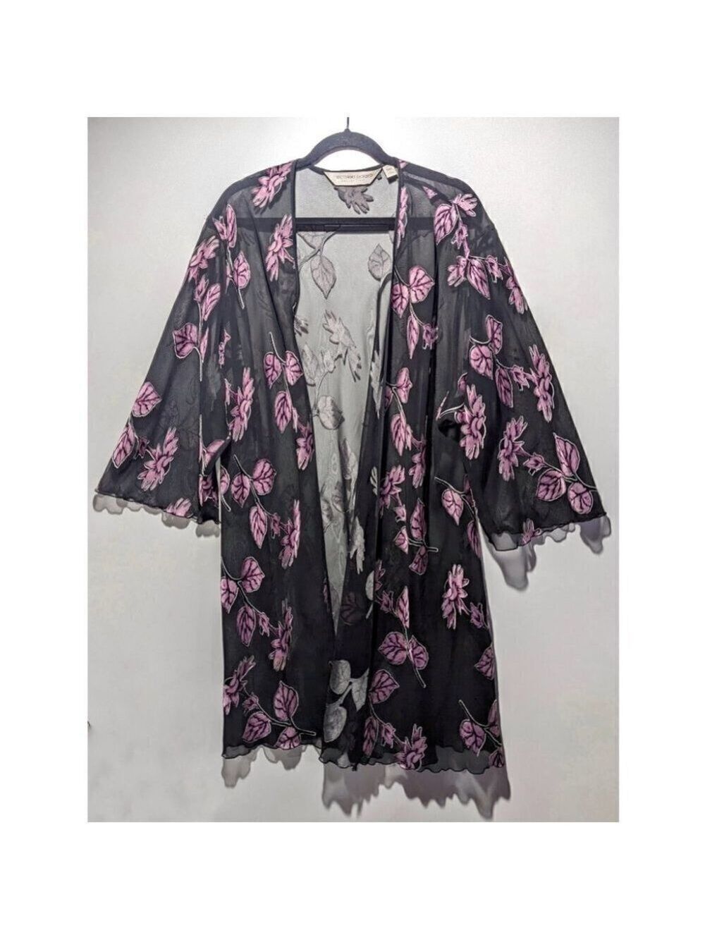 Vintage Victoria's Secret | Satin Leaf Applique Sheer Robe